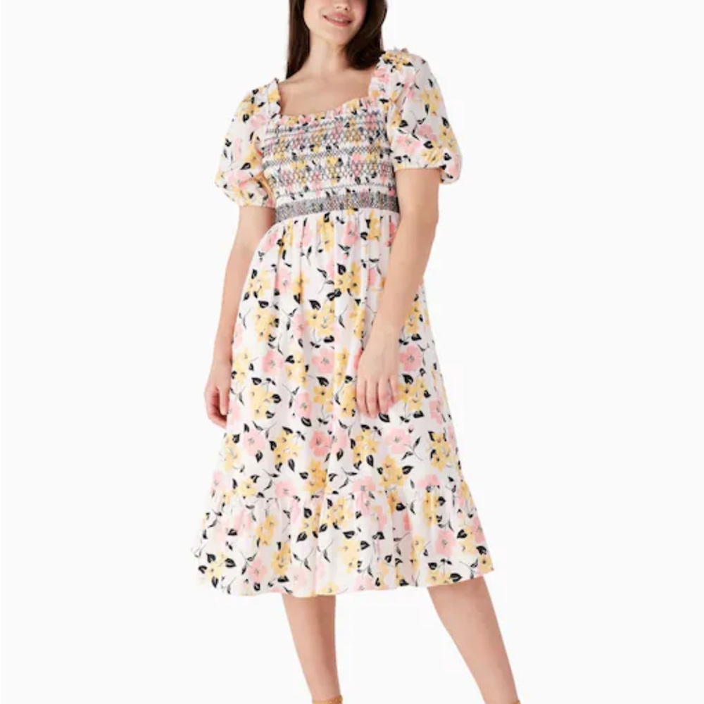 kate spade lily blooms smocked midi dress